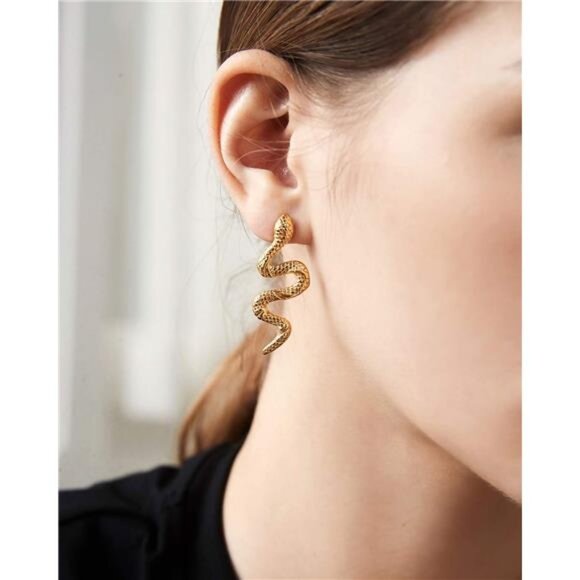 Vivid 18K Gold Plated Snake Dangle Earrings for Women – Stainless Steel - Picture 7 of 8